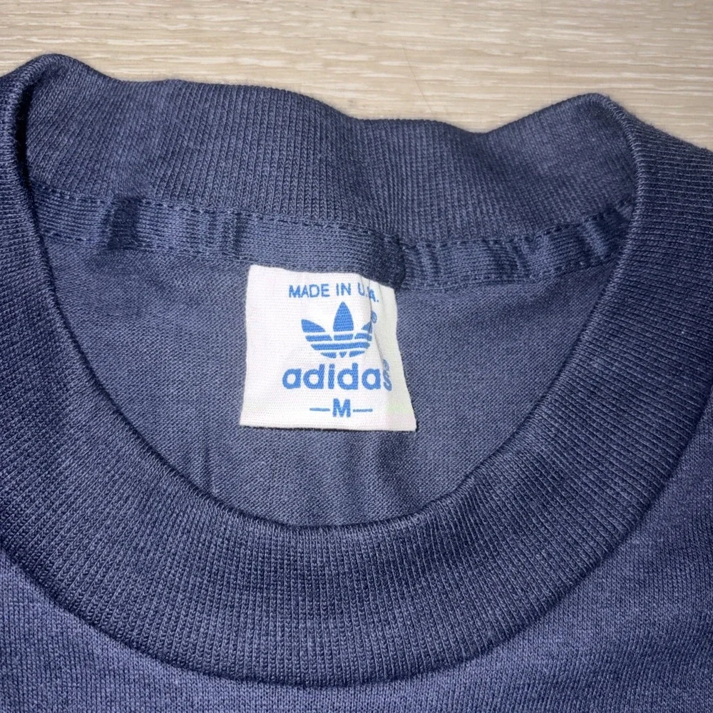 Vintage 1980s Adidas T Shirt Men's Medium Navy Blue Single Stitch